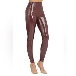 Spanx Ruby NWTs Faux Patent Leather Leggings Dark Red Burgundy size 1X